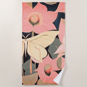 Serviette De Plage Rose et crème - Luna Moth and Moonflowers