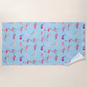 Serviette De Plage rose Flamingo motif été tropical sur aqua bleu