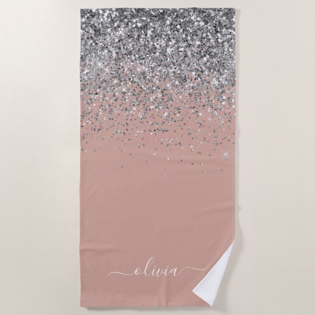 Serviette De Plage Rose Gold Blush rose Parties scintillant argent Mo (Devant)