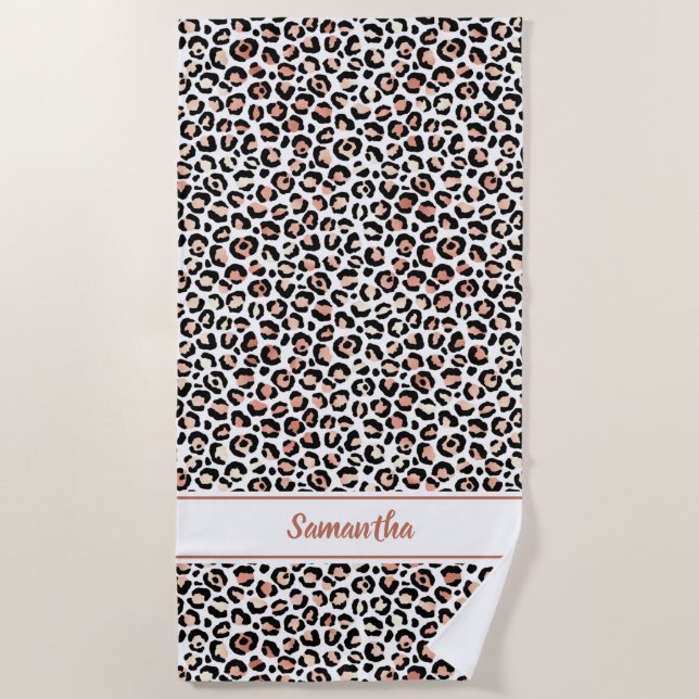 Serviette De Plage Rose Gold Empreinte de léopard personnalisé (Devant)