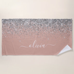 Serviette De Plage Rose Gold Fard Rose Argent Pailleté Monogramme Fém