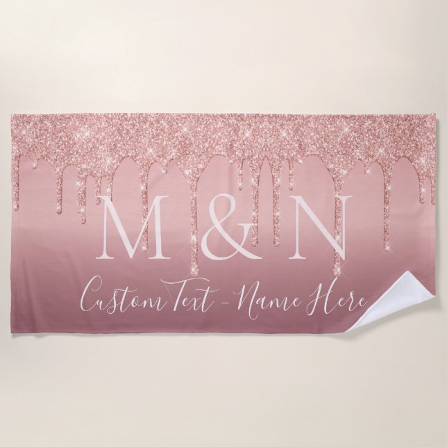 Serviette De Plage Rose Gold Parties scintillant Couple Nom Lettre Pl (Devant)