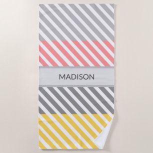 Serviette De Plage rose jaune rayé simple multicolore cool unique