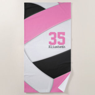 Serviette De Plage rose noir blanc volleball filles sport sur mesure
