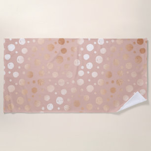 Serviette De Plage Rose-or et beige points motif