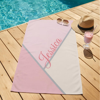 Serviette De Plage Rose pastel chic moderne nom personnalisé