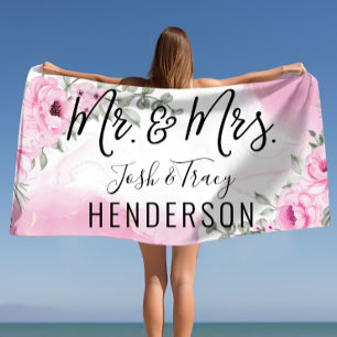 Serviette De Plage Rose Rose M. & Mme Mariage ou cadeau d'anniversair