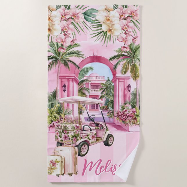 Serviette De Plage Rose Tropical Spa Resort Beach Towne (Devant)