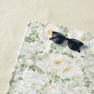 Serviette De Plage Roses Fleurales Blanches Crème Romantiques 