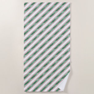 Serviette De Plage Roses Roses Vert Pailleté Rayures