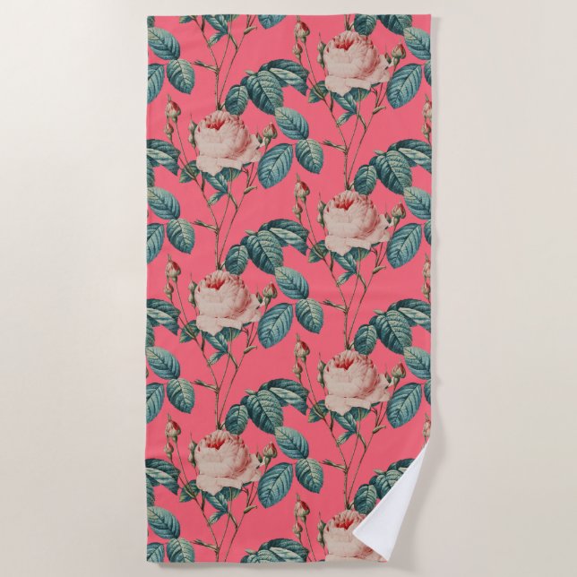 Serviette De Plage Roses Vintages romantiques sur Motif rose (Devant)