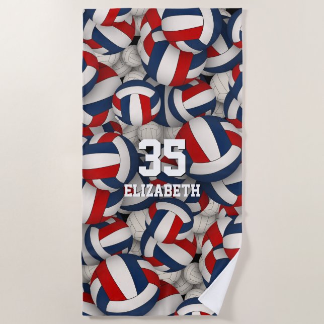 Serviette De Plage rouge blanc bleu sports interminables volleyballs  (Devant)
