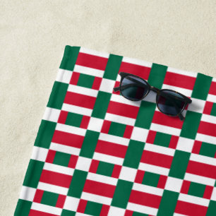 Serviette De Plage Rouge Blanc Et Vert Bloc De Couleur Impression