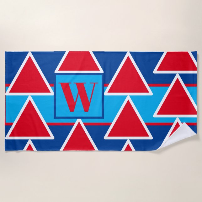 Serviette de plage rouge bleu Triangle bleu (Devant)
