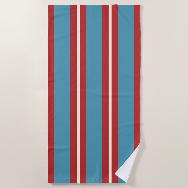Serviette De Plage Rouge et Bleu vif Motif rayé Design moderne (Devant)