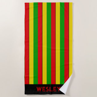 Serviette De Plage Rouge Jaune et Vert Rayé Rasta