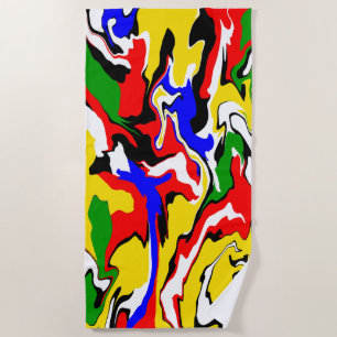 Serviette De Plage Rouges, jaunes, noirs, bleus et verts