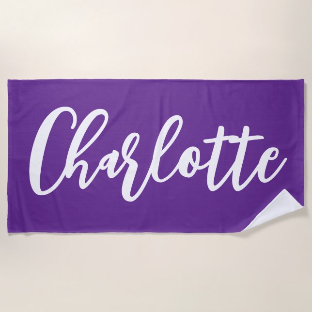 Serviette De Plage Royal Purple and White Lettering Script (Devant)