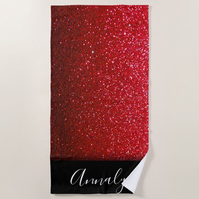 Serviette De Plage Ruby Red Ombre Parties scintillant étincelle Beaut (Devant)