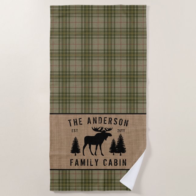 Serviette De Plage Russe Cabine de famille Moose Pine Green Plaid Bur (Devant)