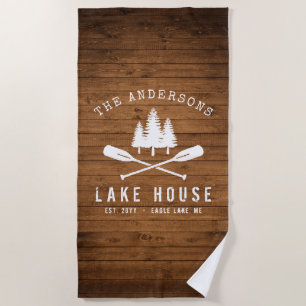 Serviette De Plage Rustic Lake House Bateau Arbres Bois Imprimer