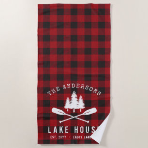 Serviette De Plage Rustique Country Lake House Tree Red Buffalo Plaid