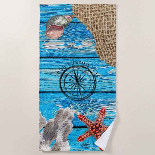 Serviette De Plage Rustique Nautique Bleu Burlap Starfish (Devant)