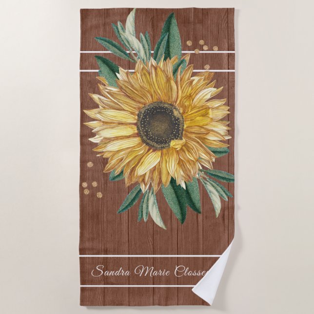 Serviette De Plage Rustique Pays Tournesol Jaune Bois Brown (Devant)