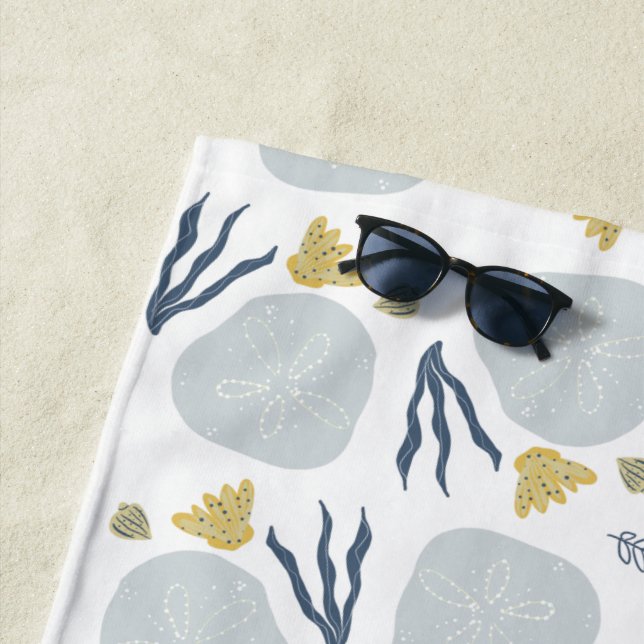 Serviette De Plage Sable Dollar Seashells Motif de plage (En situation)