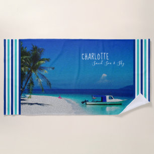 Serviette De Plage Sable Mer Sky Palm Tree Plage tropicale personnali