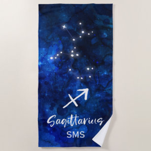 Serviette De Plage Sagittaire Zodiac Constellation Galaxie Monogramme