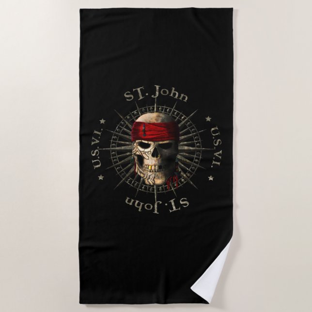 Serviette De Plage Saint John USVI Pirate Skull (Devant)