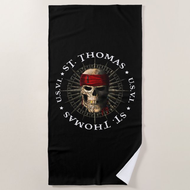Serviette De Plage Saint Thomas USVI Pirate Skull (Devant)