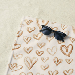 Serviette De Plage Saint-Valentin Cœurs Marrons Crème