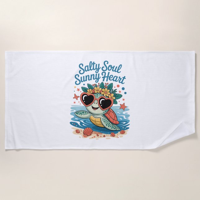 Serviette De Plage Salty Soul Sunny Heart Turtle Été (Devant)