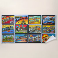 Salutations Rétro De USA States Beach Towel