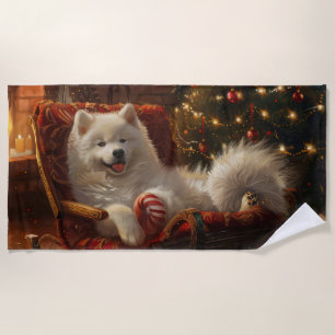 Serviette De Plage Samoyed Chien Festive de Noël
