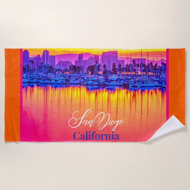 Serviette De Plage San Diego, Californie Couleur de néon - Coucher de (Devant)