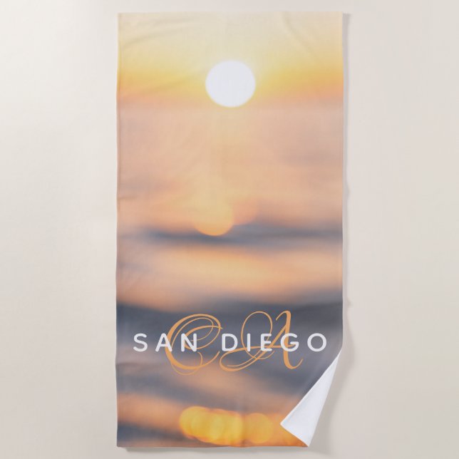 Serviette De Plage San Diego Golden Ocean Sunset Custom (Devant)