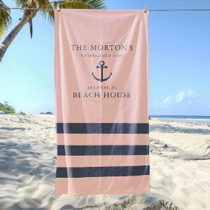 Serviette De Plage Saumon nautique Ancre familiale Beach House