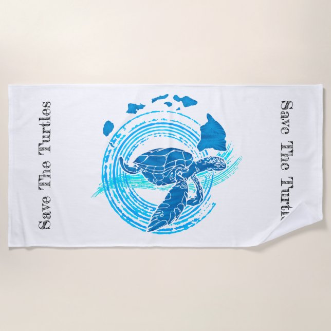 Serviette De Plage Sauvez l'insigne d'Eco de tortues (Devant)