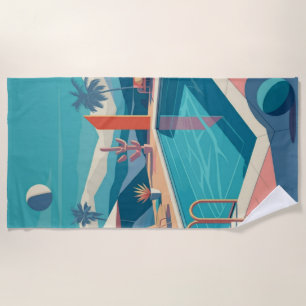 Serviette De Plage Scène Futuriste De Piscine