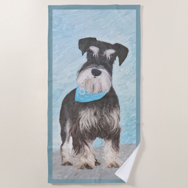 Serviette De Plage Schnauzer (Miniature) Peinture - Chien original mi (Devant)