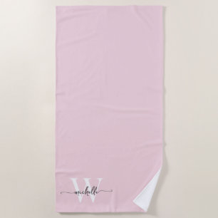 Serviette De Plage Script élégant Moderne Blush Rose Nom Monogramme