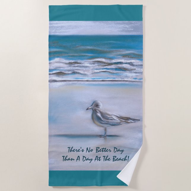 Serviette De Plage Seagull on the Shore Pastel Art (Devant)