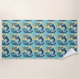 Serviette De Plage Seas Day Retro Dolphin Océan esthétique