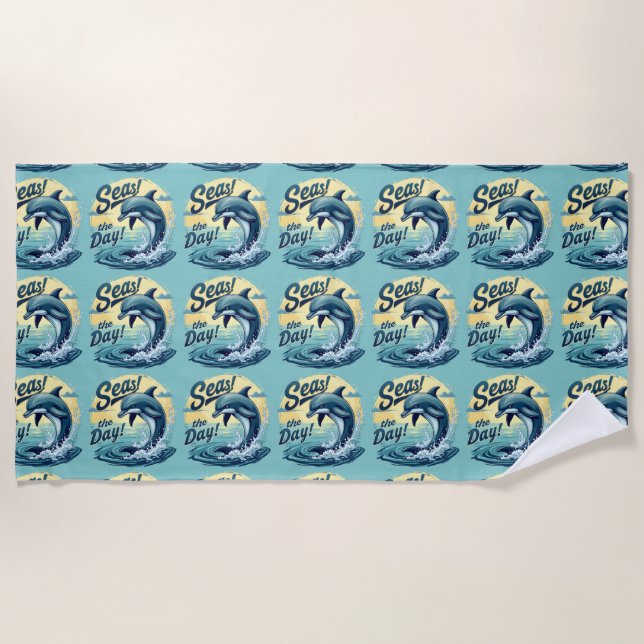Serviette De Plage Seas Day Retro Dolphin Océan esthétique (Devant)