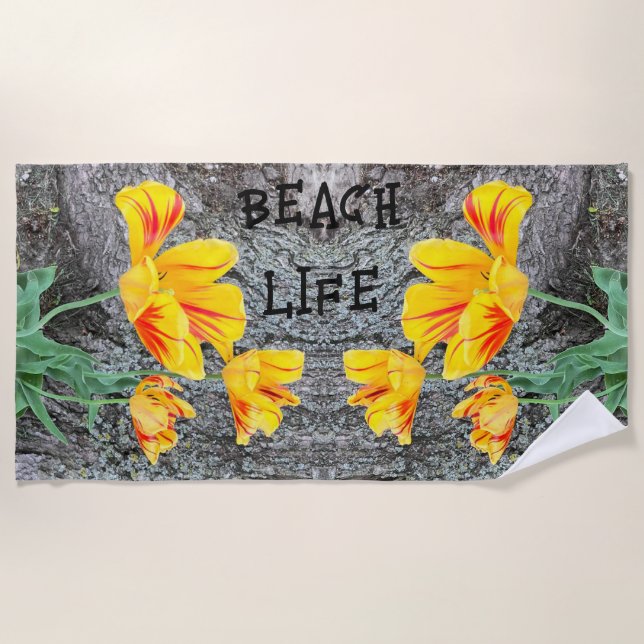 Serviette De Plage Séquence de trois tulipes jaunes / (Devant)