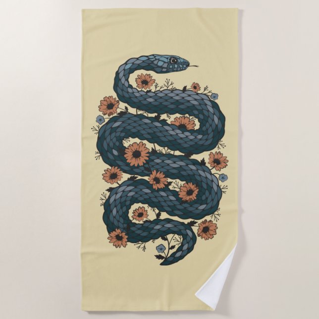 Serviette De Plage Serpent floral (bleu) (Devant)