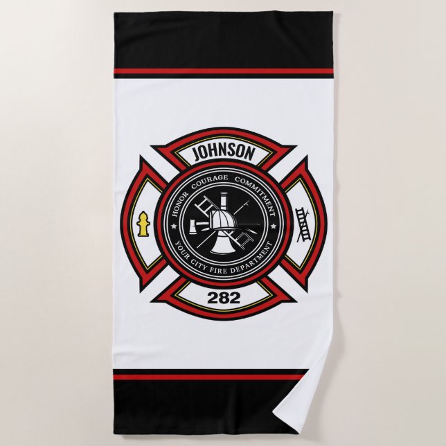 Serviette De Plage Service d'incendie AJOUTER LE NOM Pompier Insigne  (Devant)